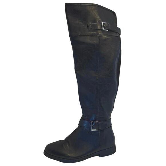 Torrid Over The Knee OTK moto boots faux leather wide calf 7.5 WW - Picture 1 of 14